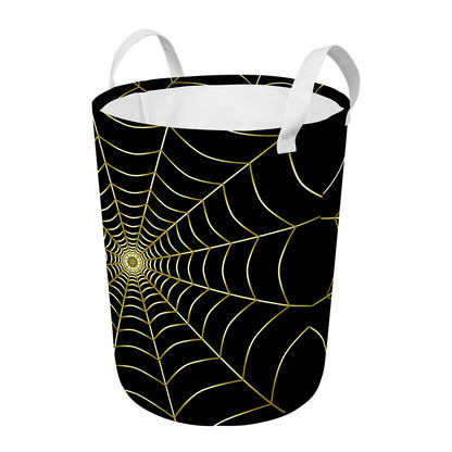 Yellow Cobweb Print Round Laundry Basket
