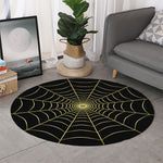 Yellow Cobweb Print Round Rug