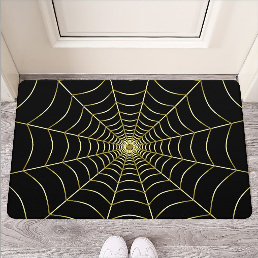 Yellow Cobweb Print Rubber Doormat