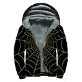 Yellow Cobweb Print Sherpa Lined Zip Up Hoodie