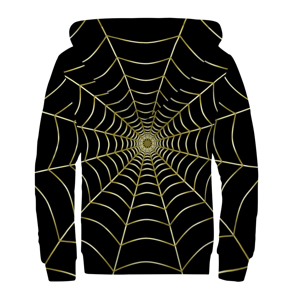Yellow Cobweb Print Sherpa Lined Zip Up Hoodie