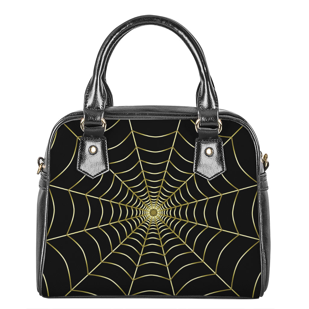 Yellow Cobweb Print Shoulder Handbag