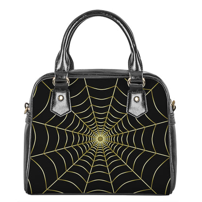 Yellow Cobweb Print Shoulder Handbag