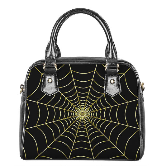 Yellow Cobweb Print Shoulder Handbag