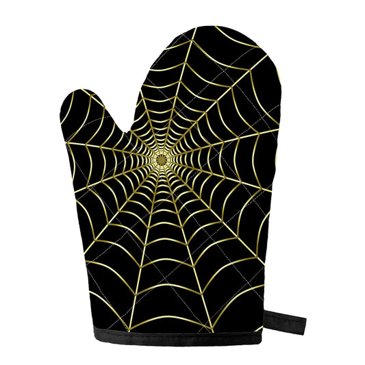 Yellow Cobweb Print Single Oven Mitt