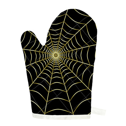 Yellow Cobweb Print Single Oven Mitt