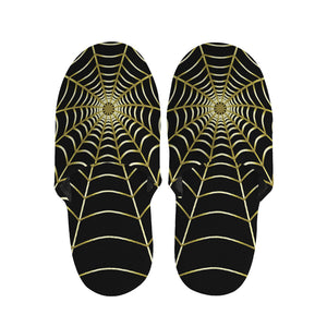 Yellow Cobweb Print Slippers