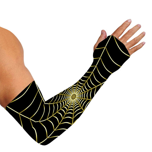 Yellow Cobweb Print Sun Protection Arm Sleeves