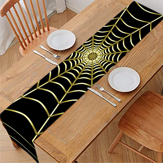 Yellow Cobweb Print Table Runner