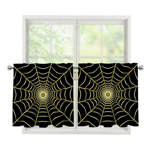 Yellow Cobweb Print Tier Curtains