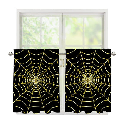 Yellow Cobweb Print Tier Curtains
