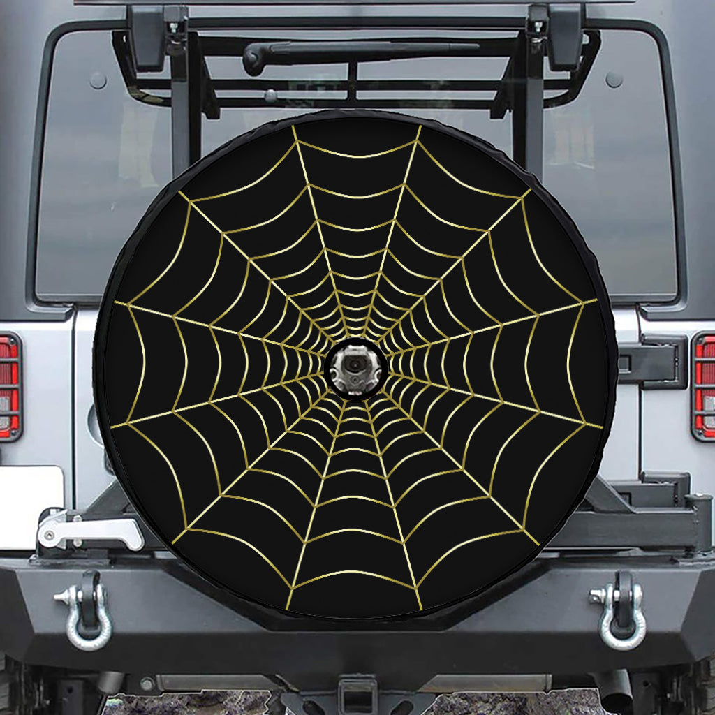 Yellow Cobweb Print Tire Cover With Camera Hole