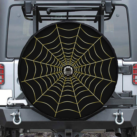 Yellow Cobweb Print Tire Cover With Camera Hole