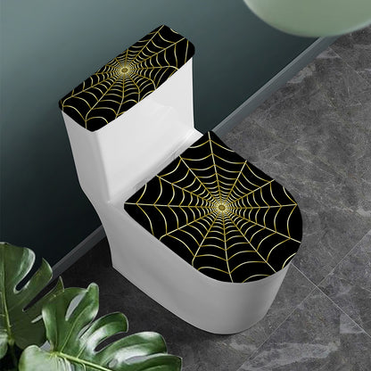 Yellow Cobweb Print Toilet Lid And Tank Cover Set