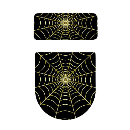 Yellow Cobweb Print Toilet Lid And Tank Cover Set