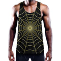 Yellow Cobweb Print Men's Workout Tank Top