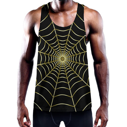 Yellow Cobweb Print Training Tank Top