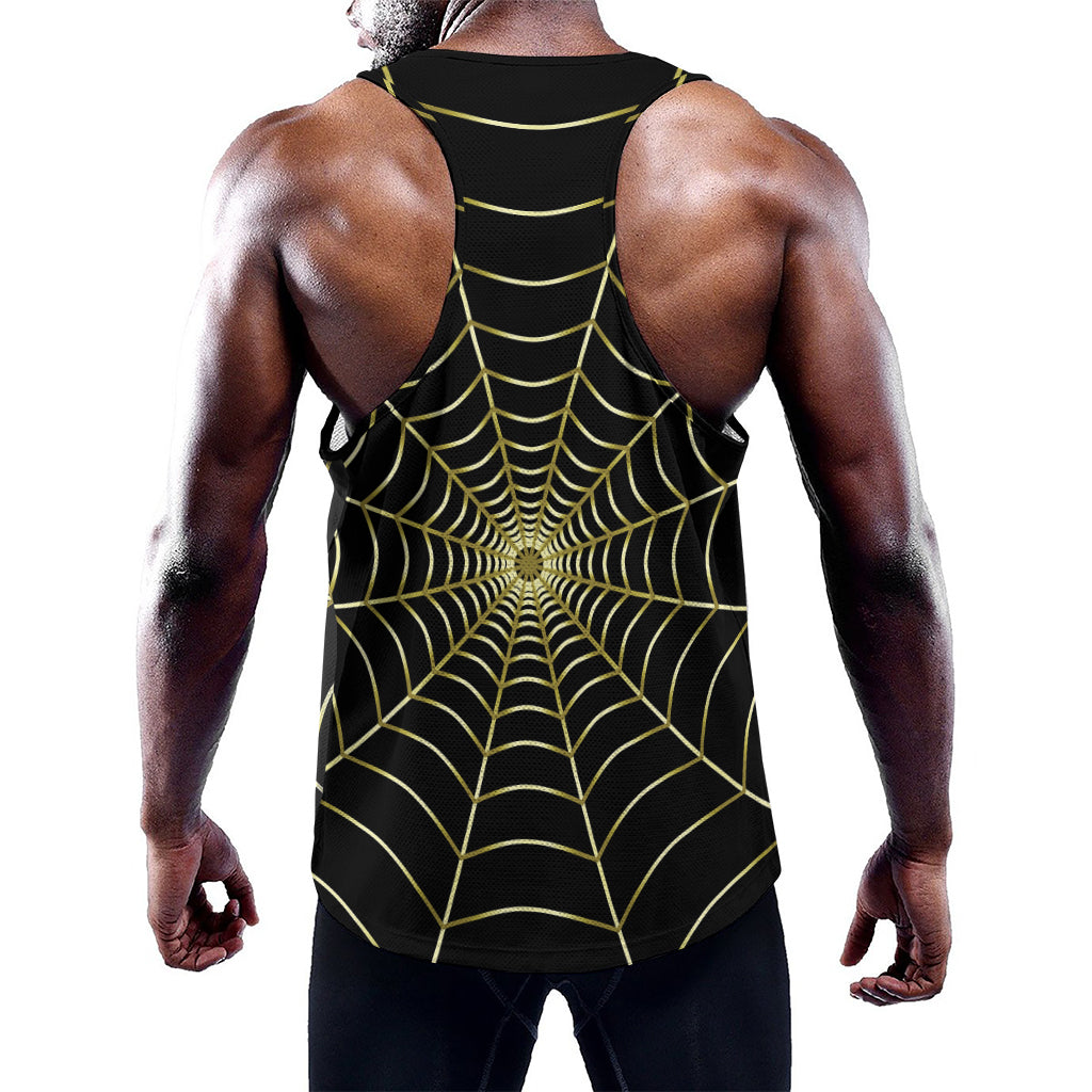Yellow Cobweb Print Training Tank Top