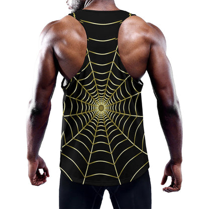 Yellow Cobweb Print Training Tank Top