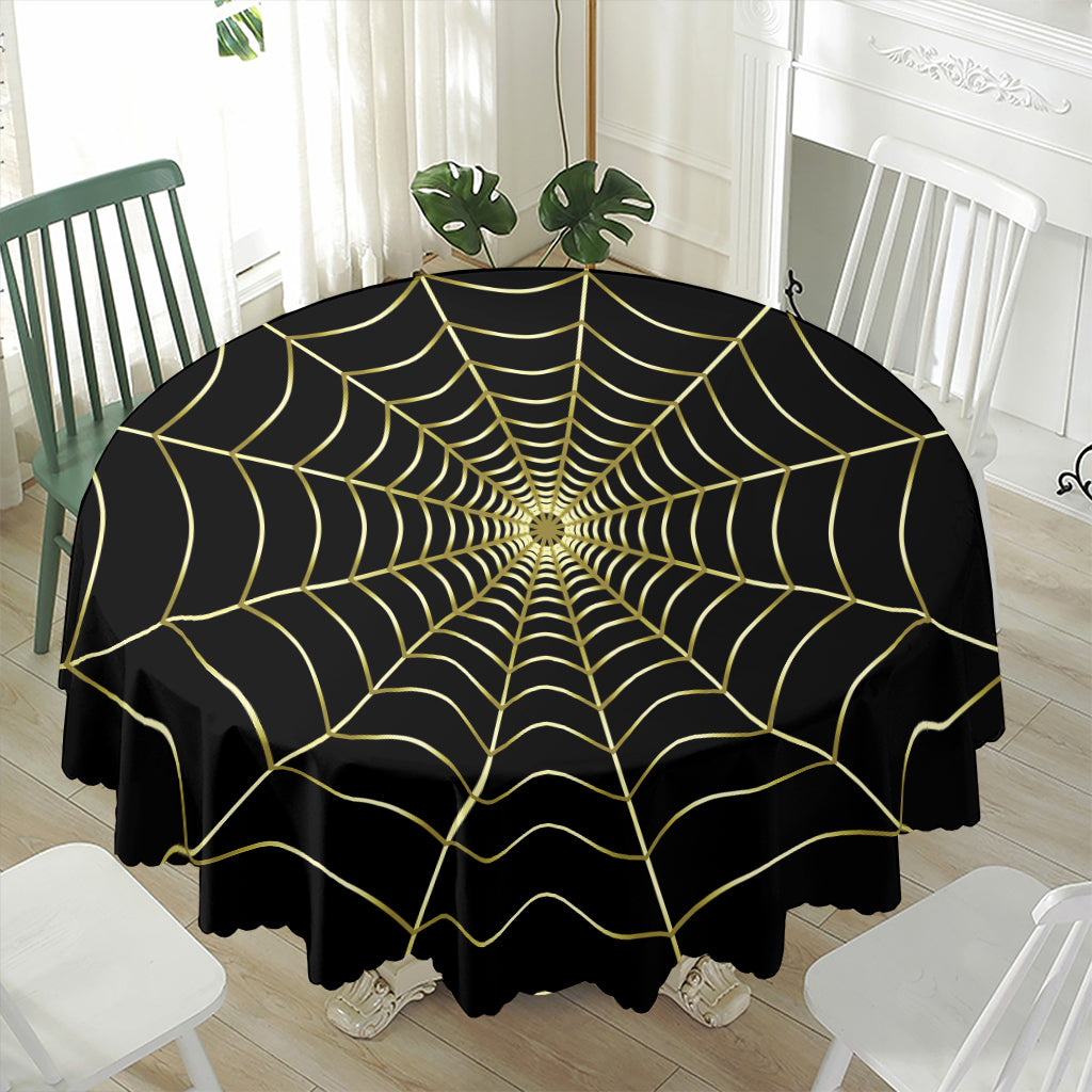 Yellow Cobweb Print Waterproof Round Tablecloth