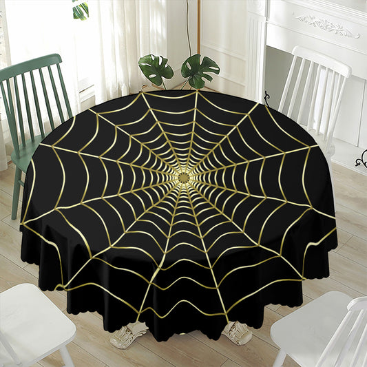 Yellow Cobweb Print Waterproof Round Tablecloth