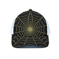 Yellow Cobweb Print White Mesh Trucker Hat