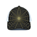 Yellow Cobweb Print White Mesh Trucker Cap
