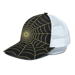 Yellow Cobweb Print White Mesh Trucker Cap