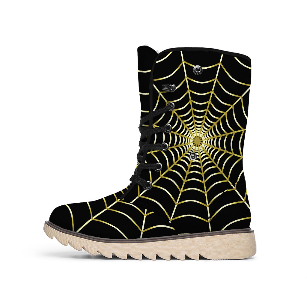 Yellow Cobweb Print Winter Boots