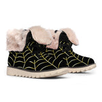 Yellow Cobweb Print Winter Boots