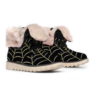 Yellow Cobweb Print Winter Boots