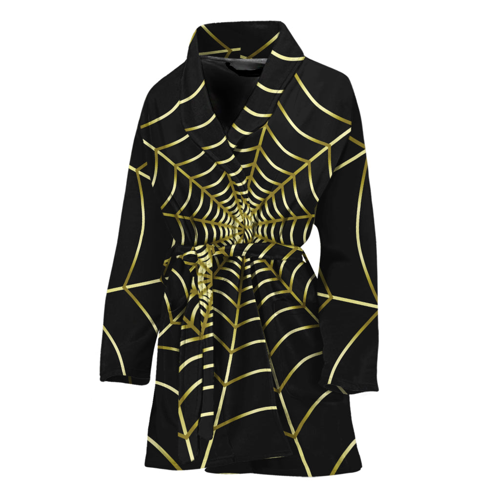 Yellow Cobweb Print Women's Bathrobe