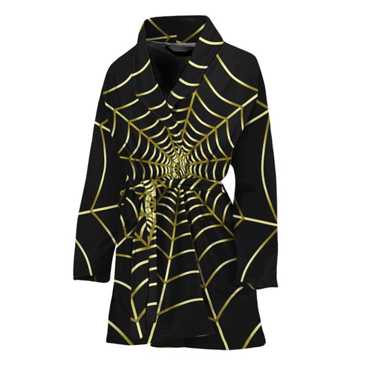 Yellow Cobweb Print Women's Bathrobe