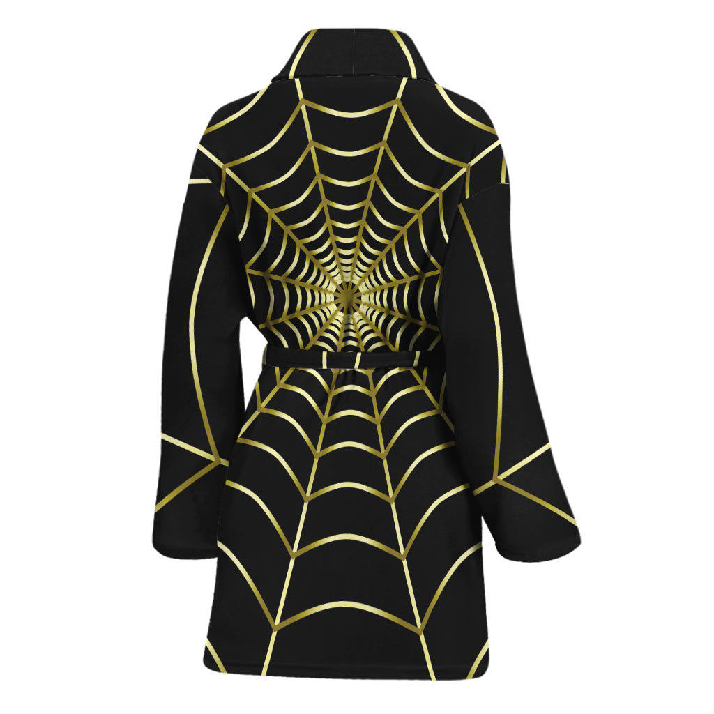 Yellow Cobweb Print Women's Bathrobe