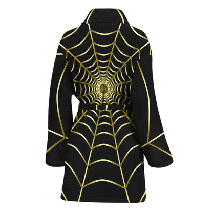 Yellow Cobweb Print Women's Bathrobe