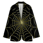 Yellow Cobweb Print Women's Blazer