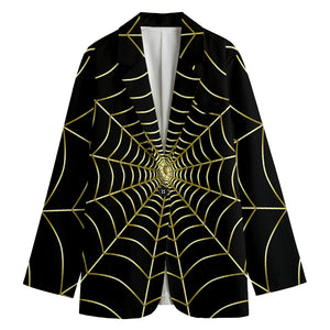 Yellow Cobweb Print Women's Blazer