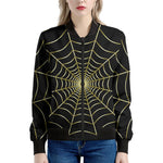 Yellow Cobweb Print Women's Bomber Jacket