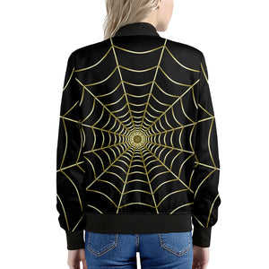 Yellow Cobweb Print Women's Bomber Jacket
