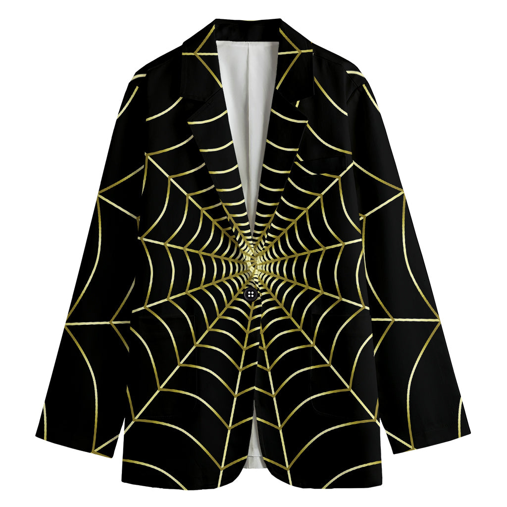 Yellow Cobweb Print Women's Cotton Blazer