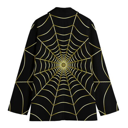Yellow Cobweb Print Women's Cotton Blazer