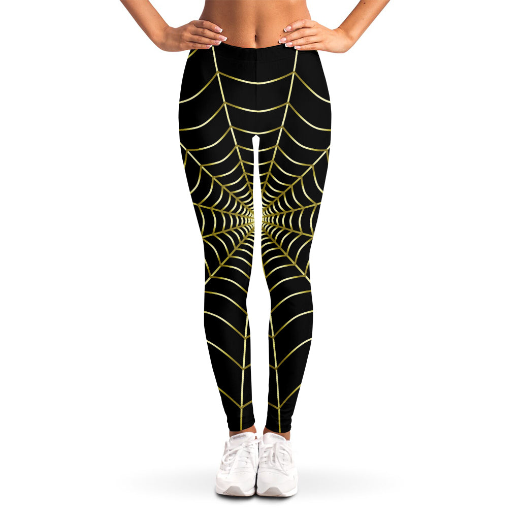 Yellow Cobweb Print Women's Leggings