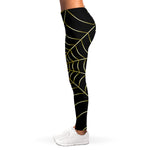 Yellow Cobweb Print Women's Leggings