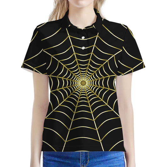 Yellow Cobweb Print Women's Polo Shirt
