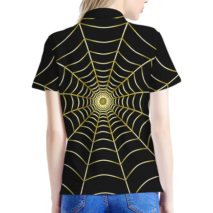 Yellow Cobweb Print Women's Polo Shirt
