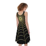 Yellow Cobweb Print Women's Sleeveless Dress