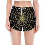 Yellow Cobweb Print Women's Split Running Shorts