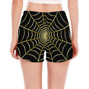 Yellow Cobweb Print Women's Split Running Shorts