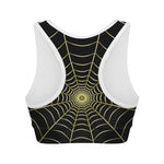 Yellow Cobweb Print Women's Sports Bra