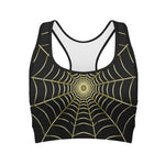 Yellow Cobweb Print Women's Sports Bra